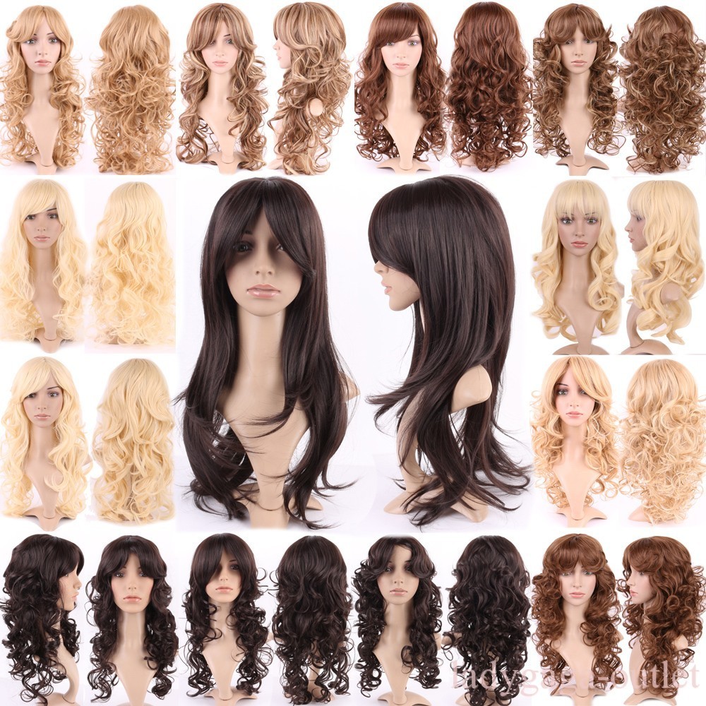 US Women Long Hair Wig Straight Curly Wavy Natural Daily Full Wig Heat Resistant