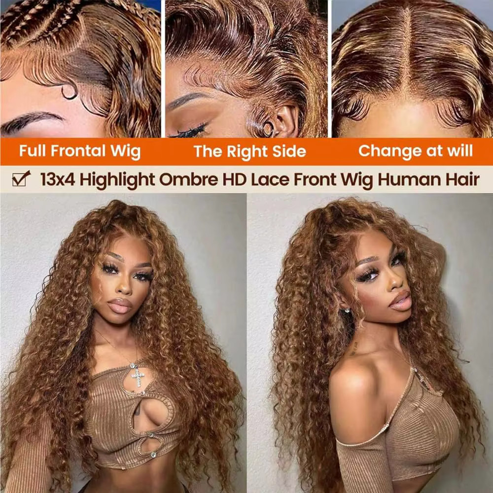Highlight Curly Wig 13×4 Lace Front Wig Human Hair Wigs Glueless HD Deep Wave La