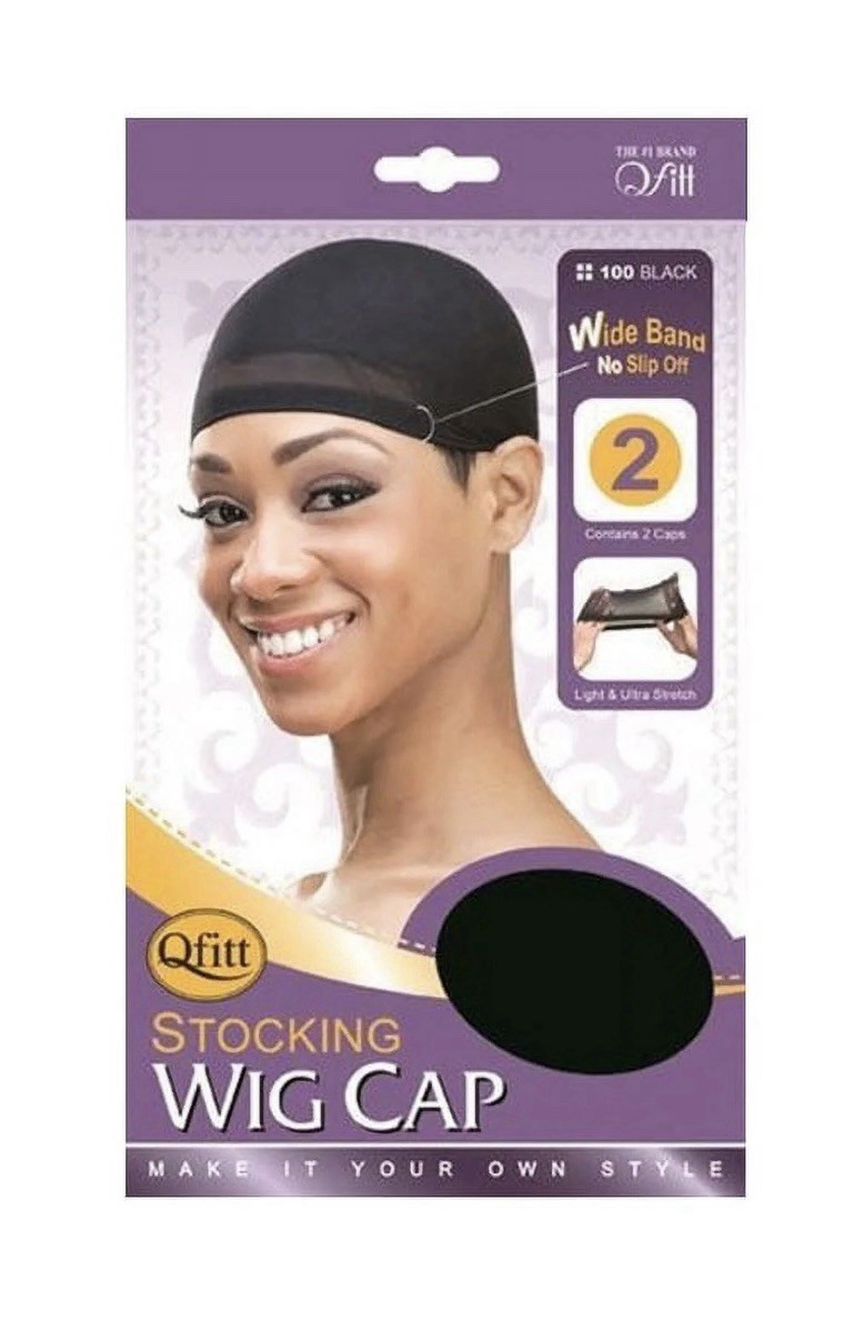 Qfitt Stocking Wig Caps #100 Black 2 Pack | Stretch Nylon Hair Net Cap for Wigs