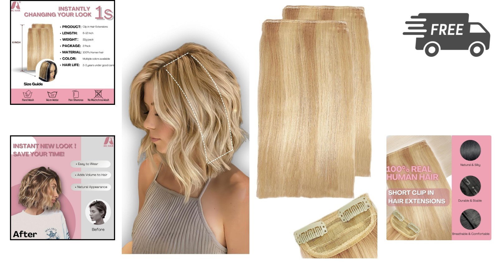 Human Hair Extensions Short Clip In Hair Pieces for Women Volume 6 Inch Dark …