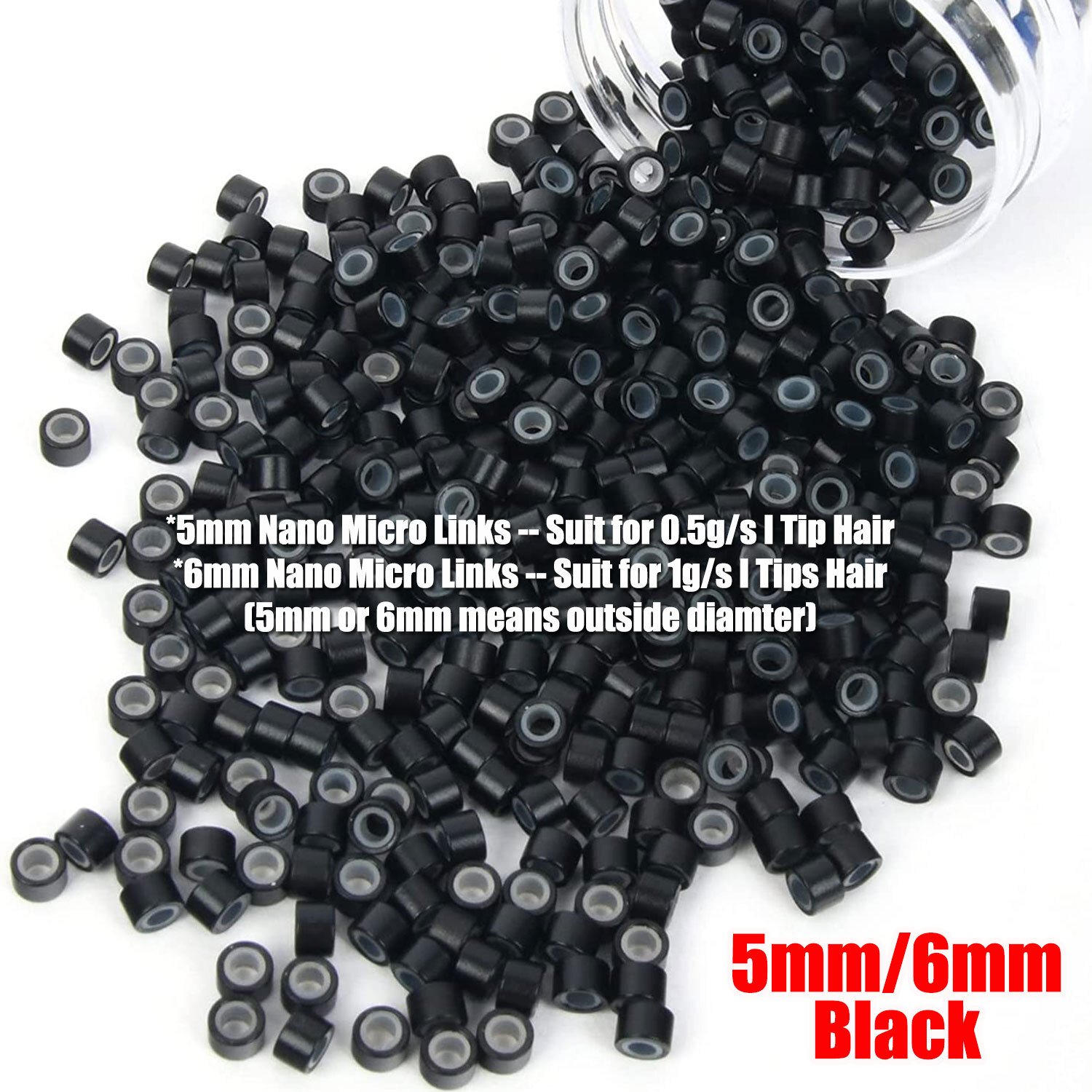 MY-LADY Micro Links Beads 6mm/5mm Silicone Lined For I Tips Hair Extensions 500S