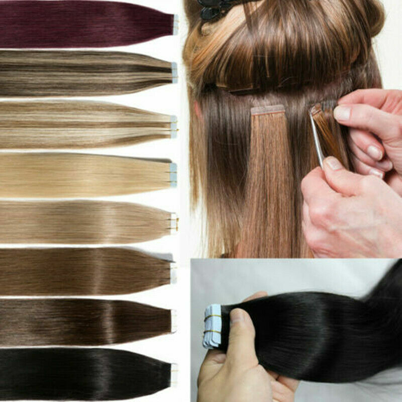 Adhesive Tape in Hair Extensions Invisible Skin Wefts Human Hair Balayage Blonde