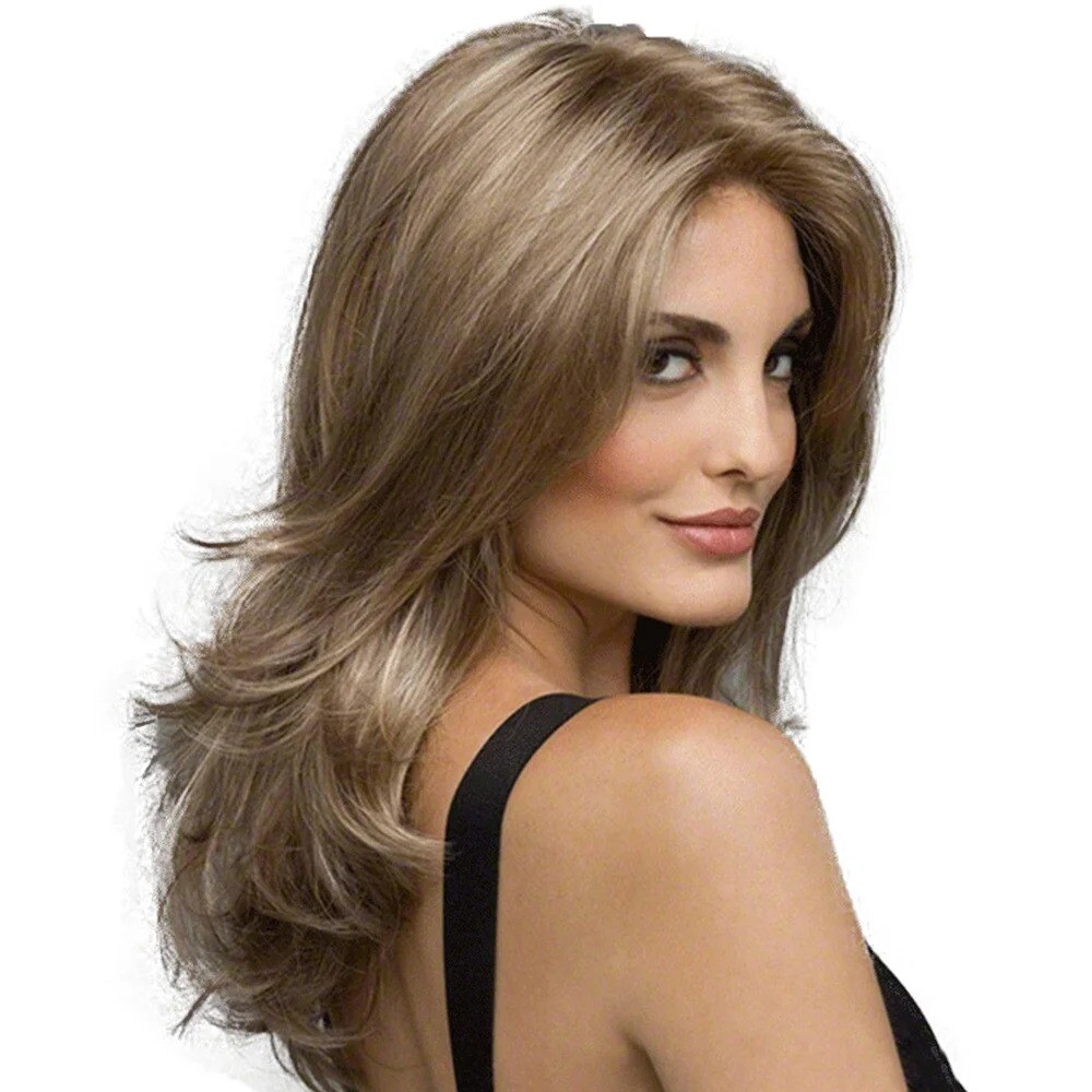 Women Long Curly Brown Natural Wig Glueless Wig Heat Synthesis Adult Female Wig