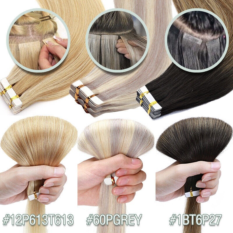 Premium Tape in Real Human Hair Extensions Invisible Skin Wefts Remy Hair Thick