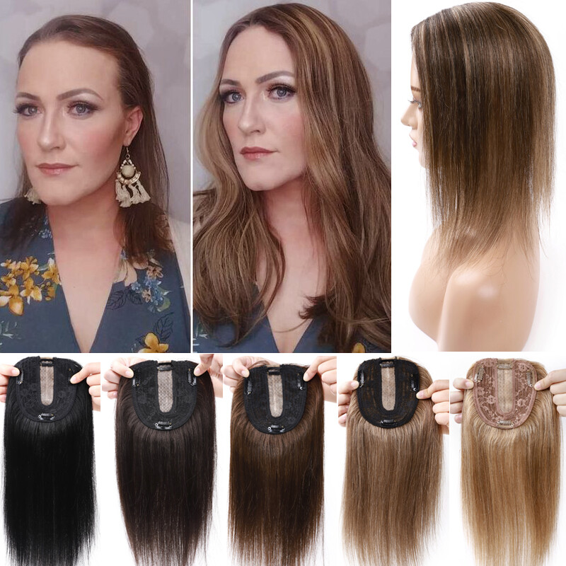 Natural Clip In 100% Human Hair Topper Hairpiece Toupee Wigs For Loss Hair Thick