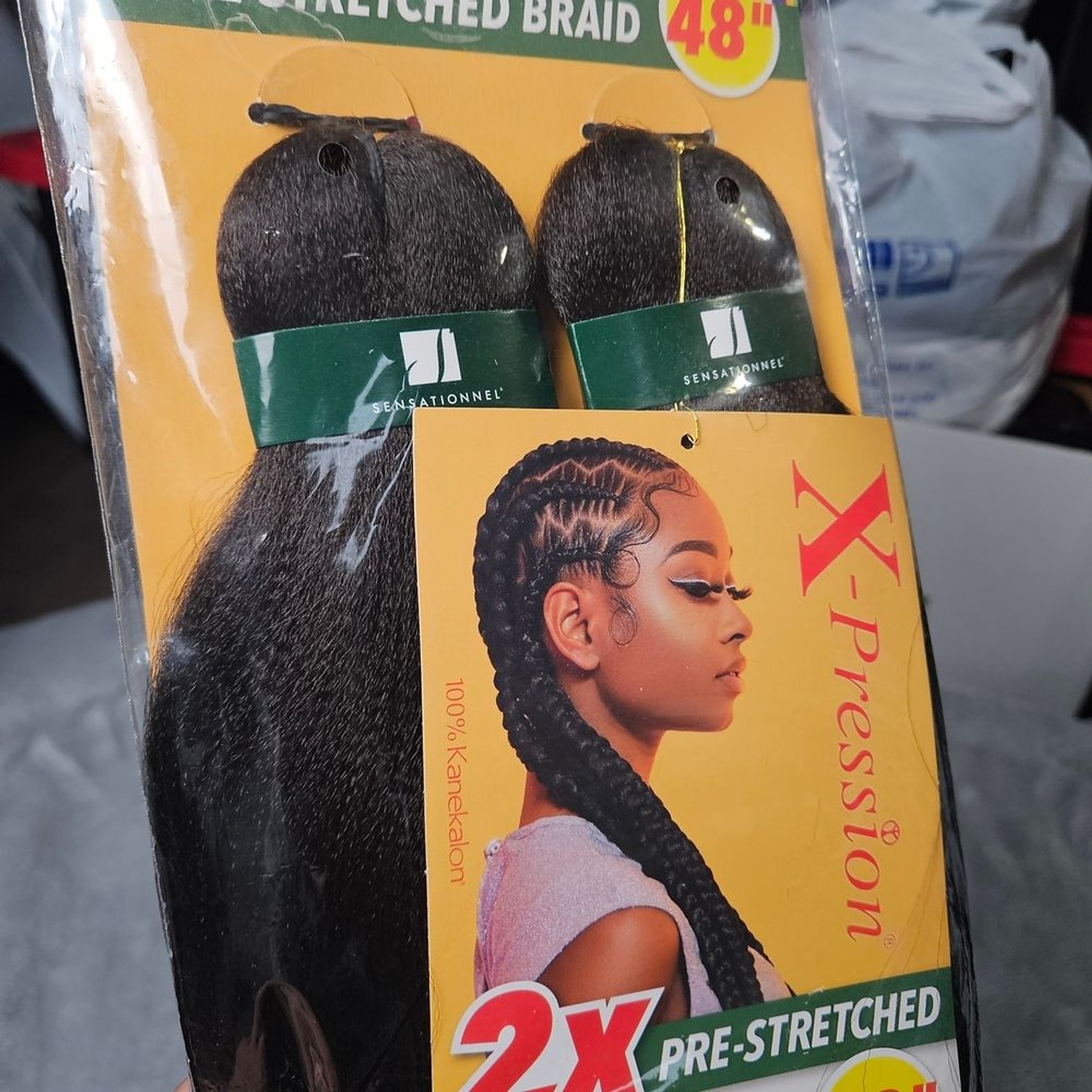 Sensationnel X-Pression 2X Pre-Stretched Braiding Hair 48” Kanekalon Color 1B, 4