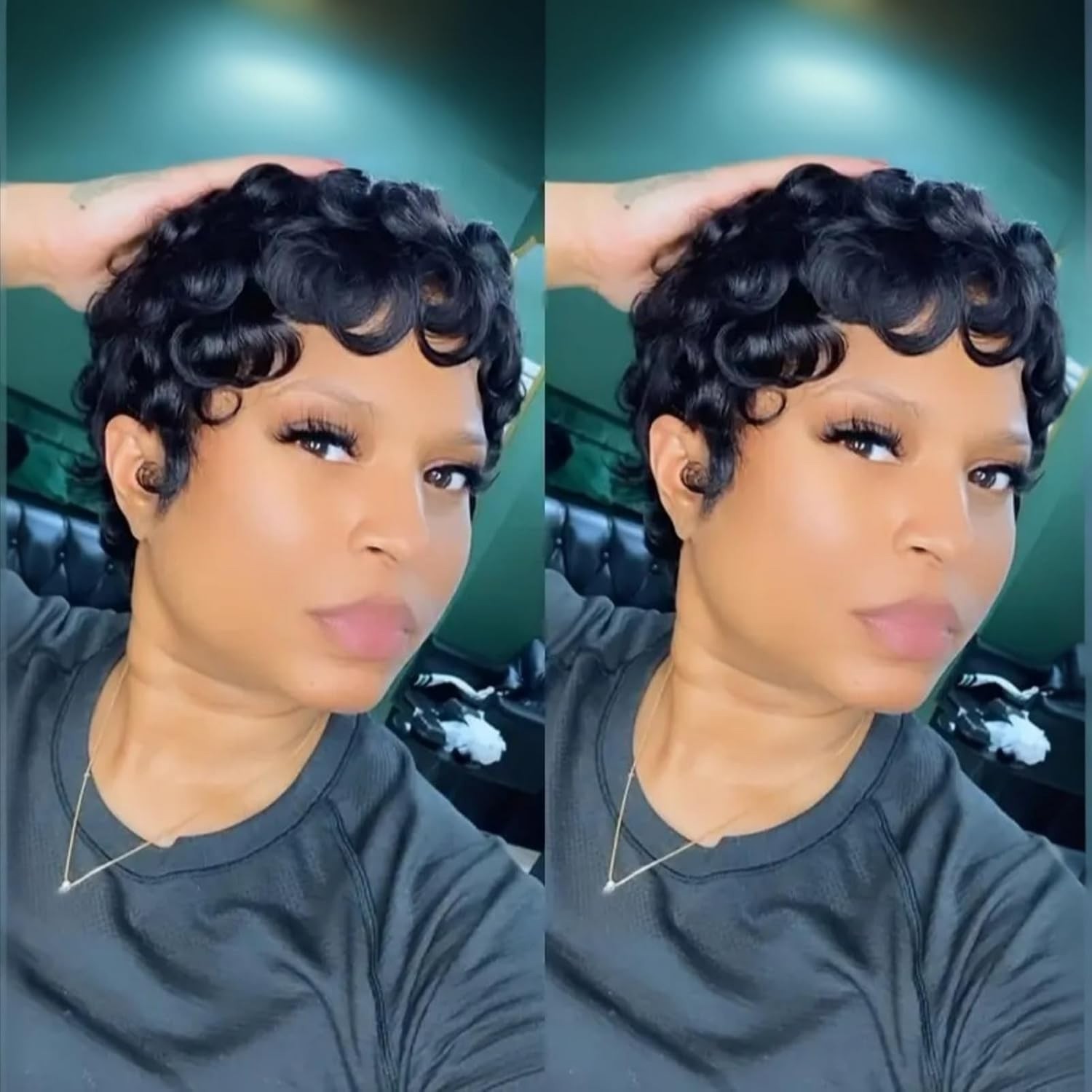 Short Slight Layered Wavy Wigs Black Women Synthetic Hair Short Pixie Cut Wig