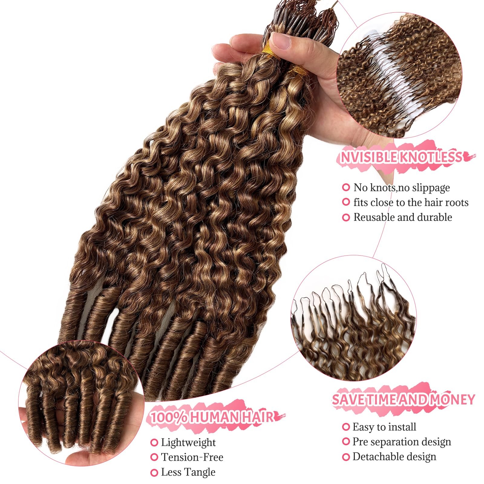 Smartinnov Ombre Crochet Human Hair Extensions 22 Inch Micro Pre Looped Burmese