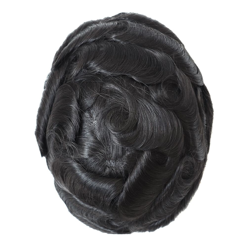 Super Mens Human Hair Thin Skin V Looped Replecement System Hairpieces Gent Wigs
