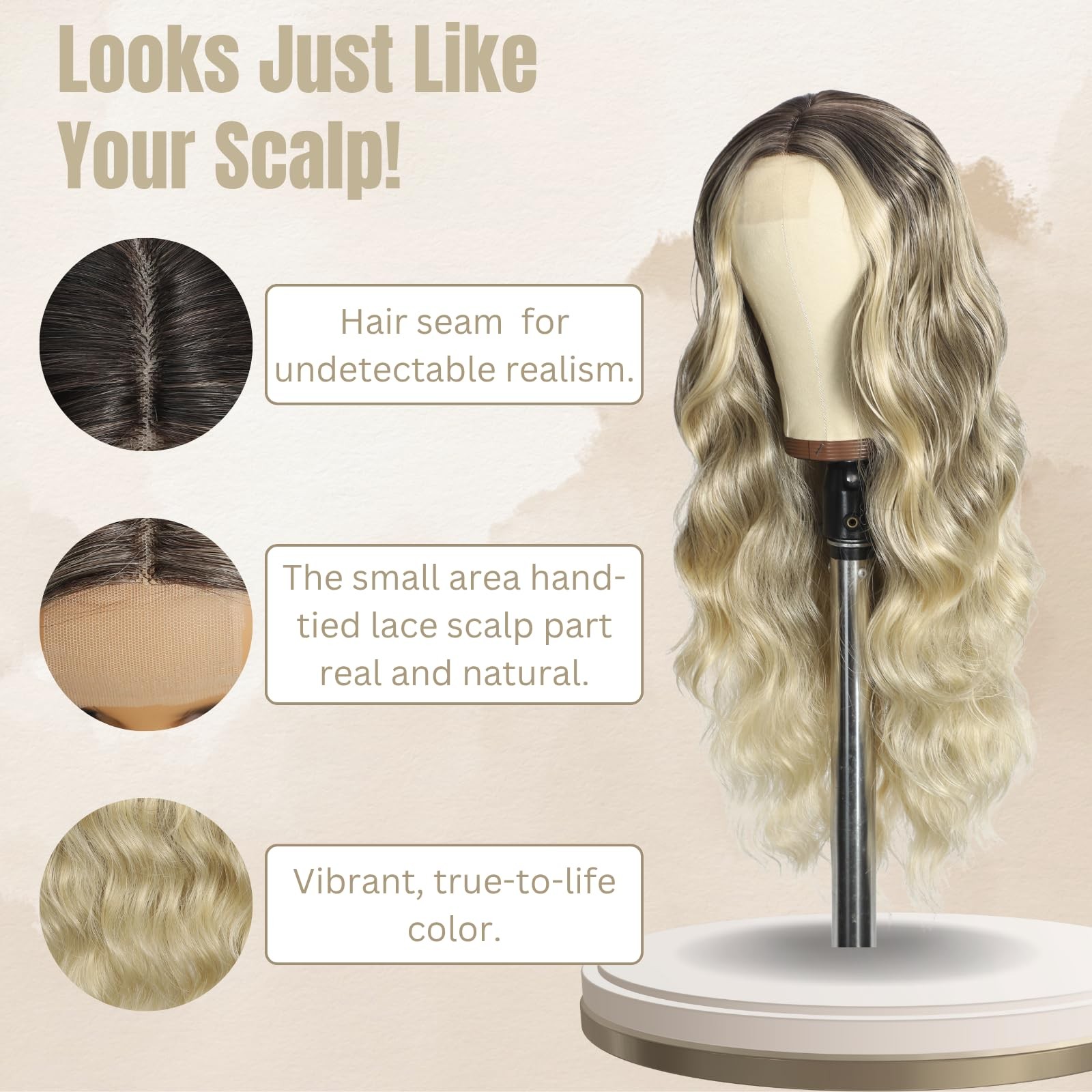 26 Inch Long Ombre Blonde Wig for Women | Middle Part Culy Wavy Wig | Heat Re…