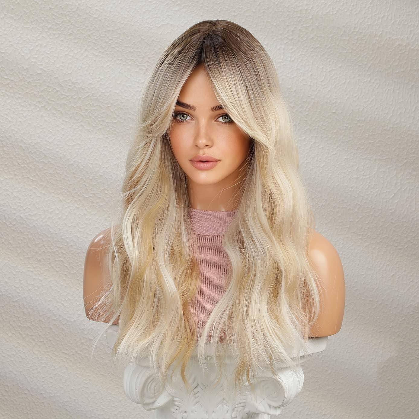 Blonde Wigs Long Wavy Women Wigs with Bangs Blonde Ombre Curly Heat Resistant…