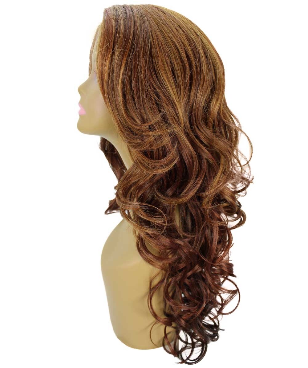 Kendra Wavy 24.5″ Long 13×2.5 Hand-Tied Lace Front Wig, Copper Auburn Blend