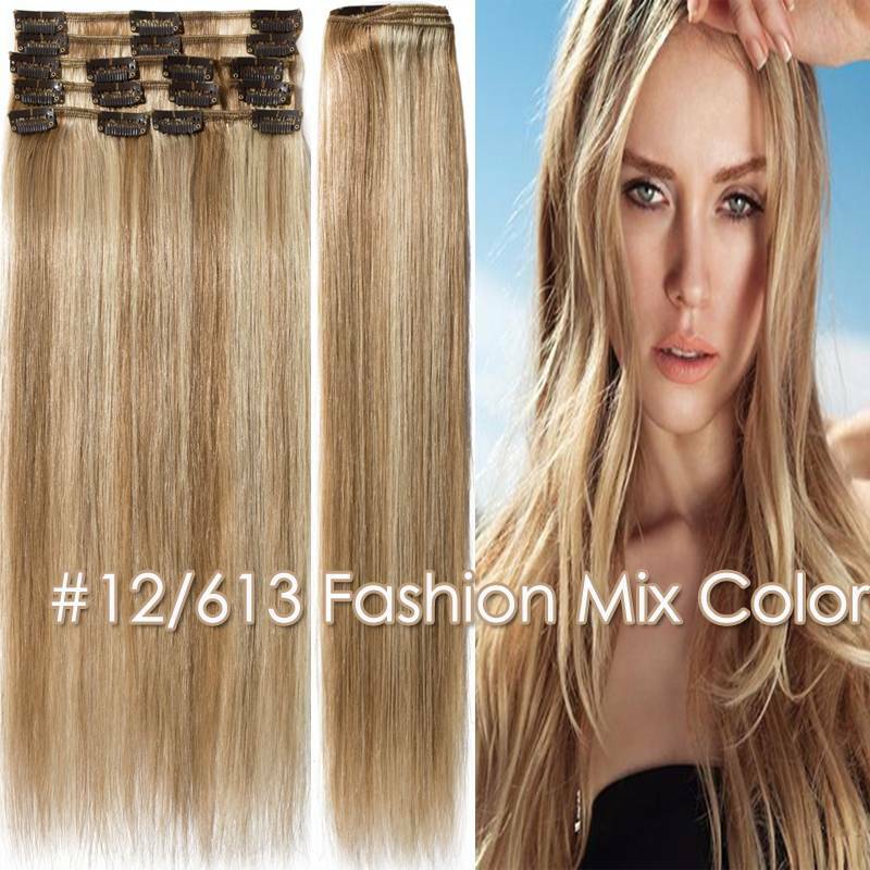 CLEARANCE 8pcs Clip in Real REMY Human Hair Extensions Full Head Ombre Balayage