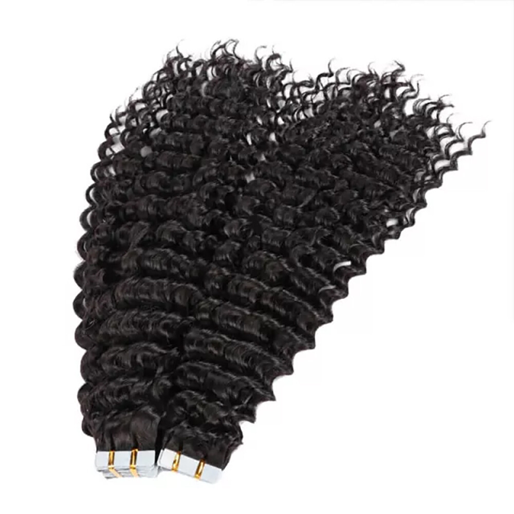 Tape In Human Hair Natural Color 20pcs KinKy Straight Body Wave Deep wave ST