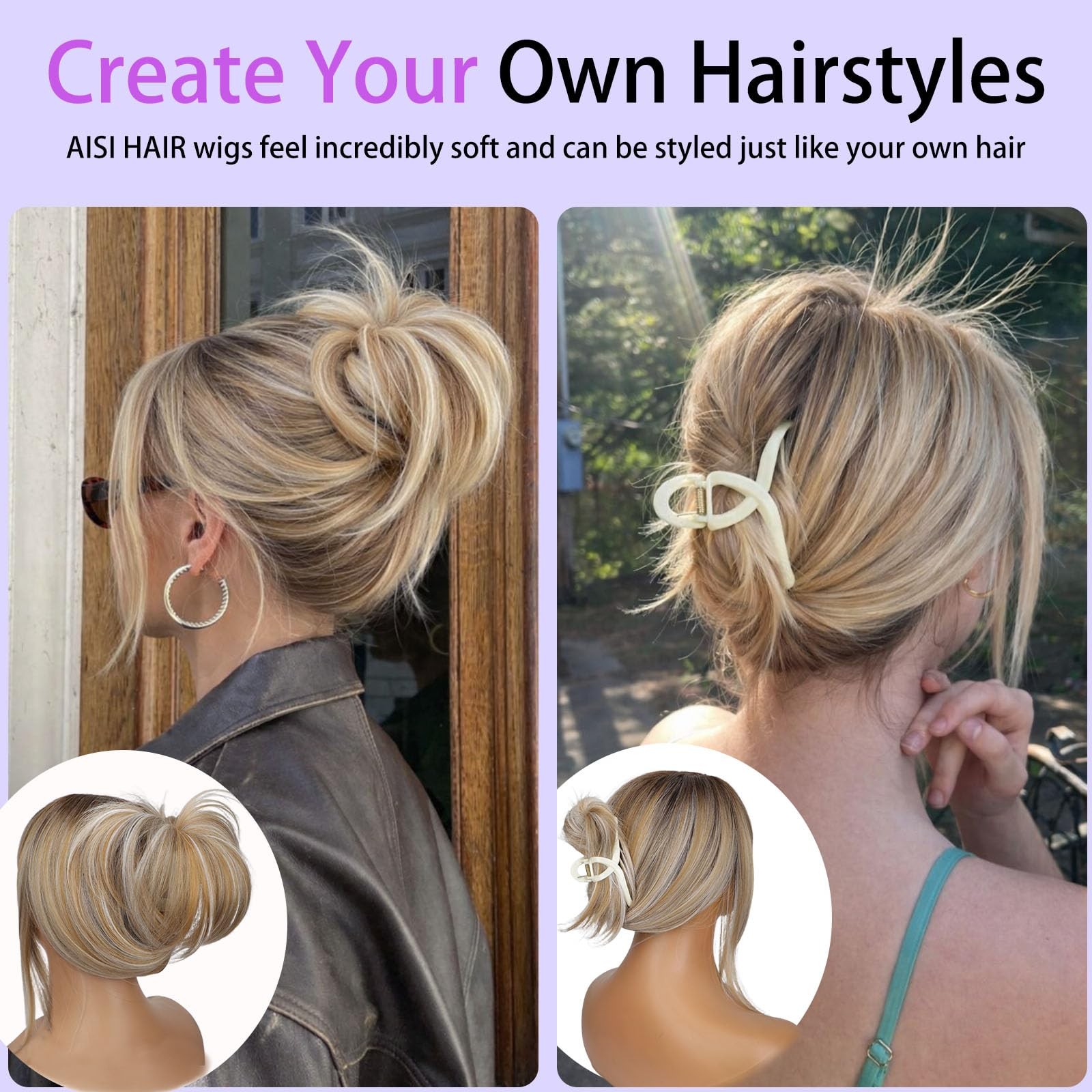 Aisi Hair Beginner Friendly Wigs Mixed Blonde Wig Bangs For Women Middle Length