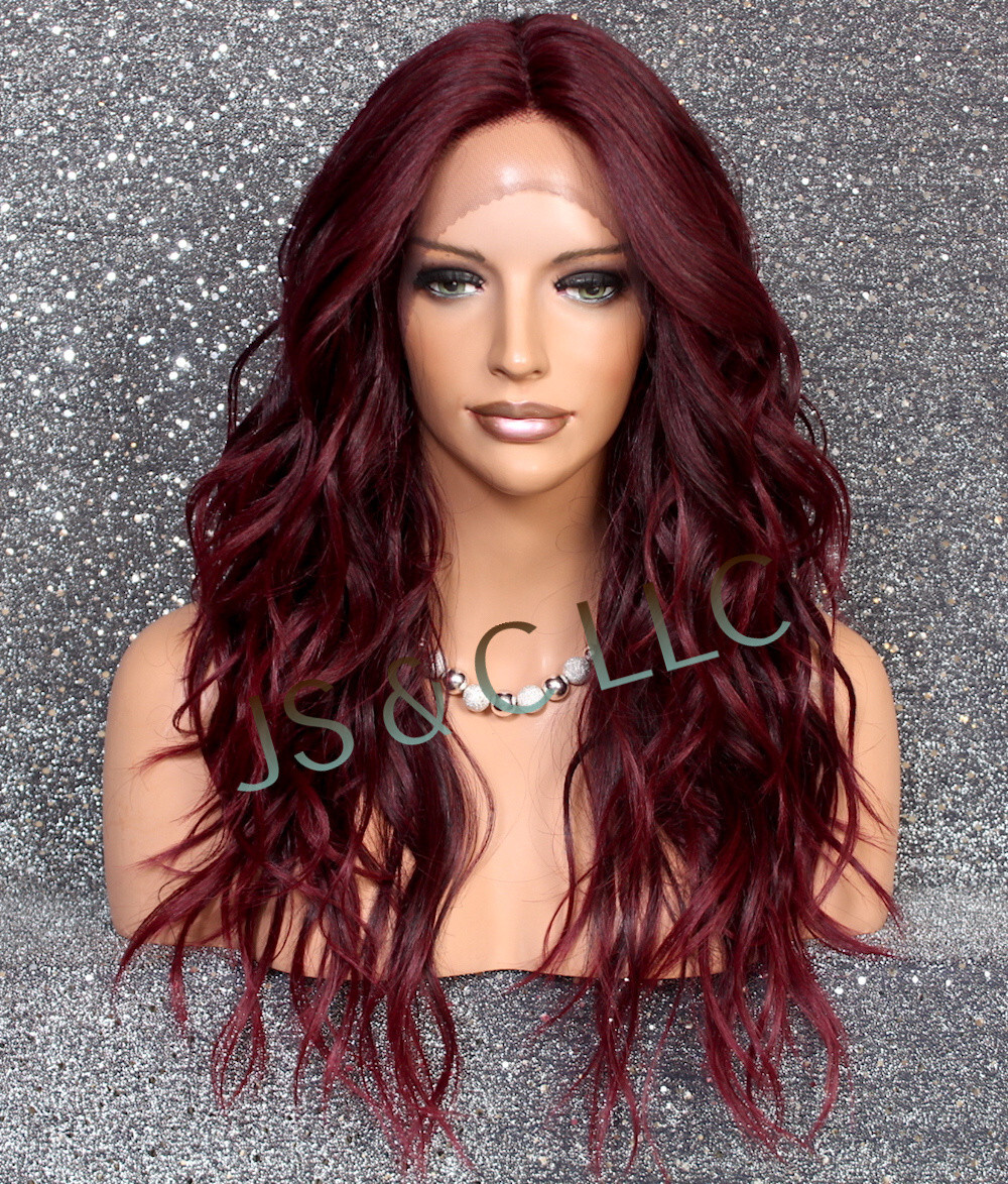 Human Hair Blend Full Lace Front wig Beach Wavy Burgundy Heat OK ORM T1B-425