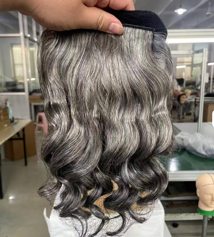 16″-26″ Wavy Silver Gray Mixed Hair 100% Remy Human Hair Ponytail