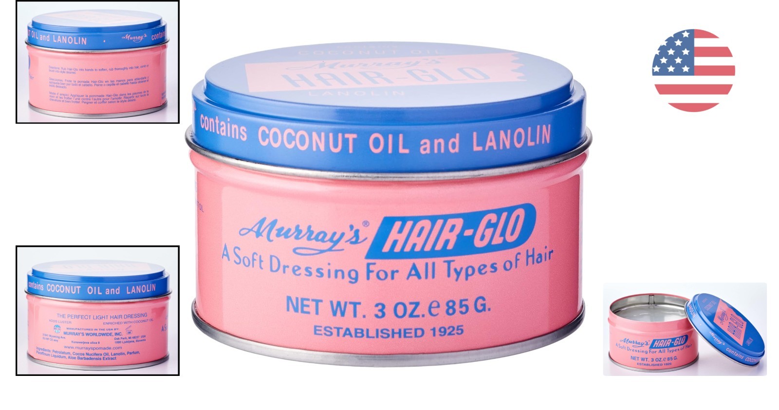 Hair Glo High Shine Pomade – Coconut Oil Infused, 3 Oz, Ideal for All Hair Types