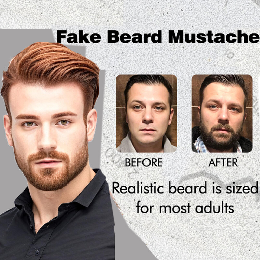 Men’s Fake Beard 100% Real Human Hair Face Beard Mustache Van Dyke Type Reusable