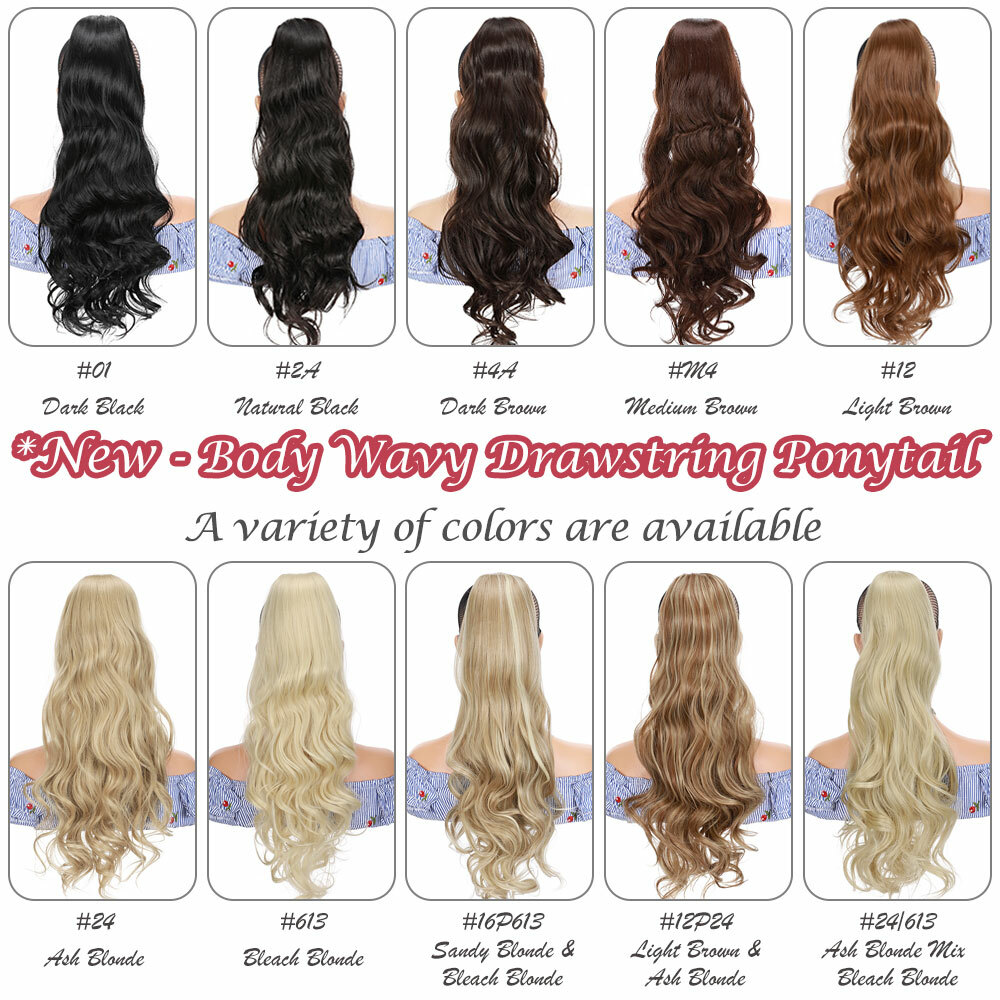 US Thick 24″ Wavy Ponytail Drawstring Clip In Hair Extensions As Human Pony Tail