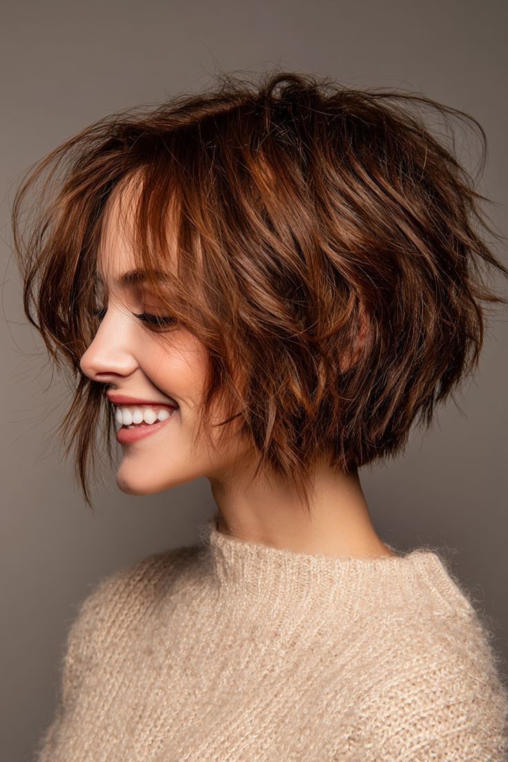 Short Auburn Brown Blonde Highlight Pixie Bob Lace Front 100% Human Hair Wigs