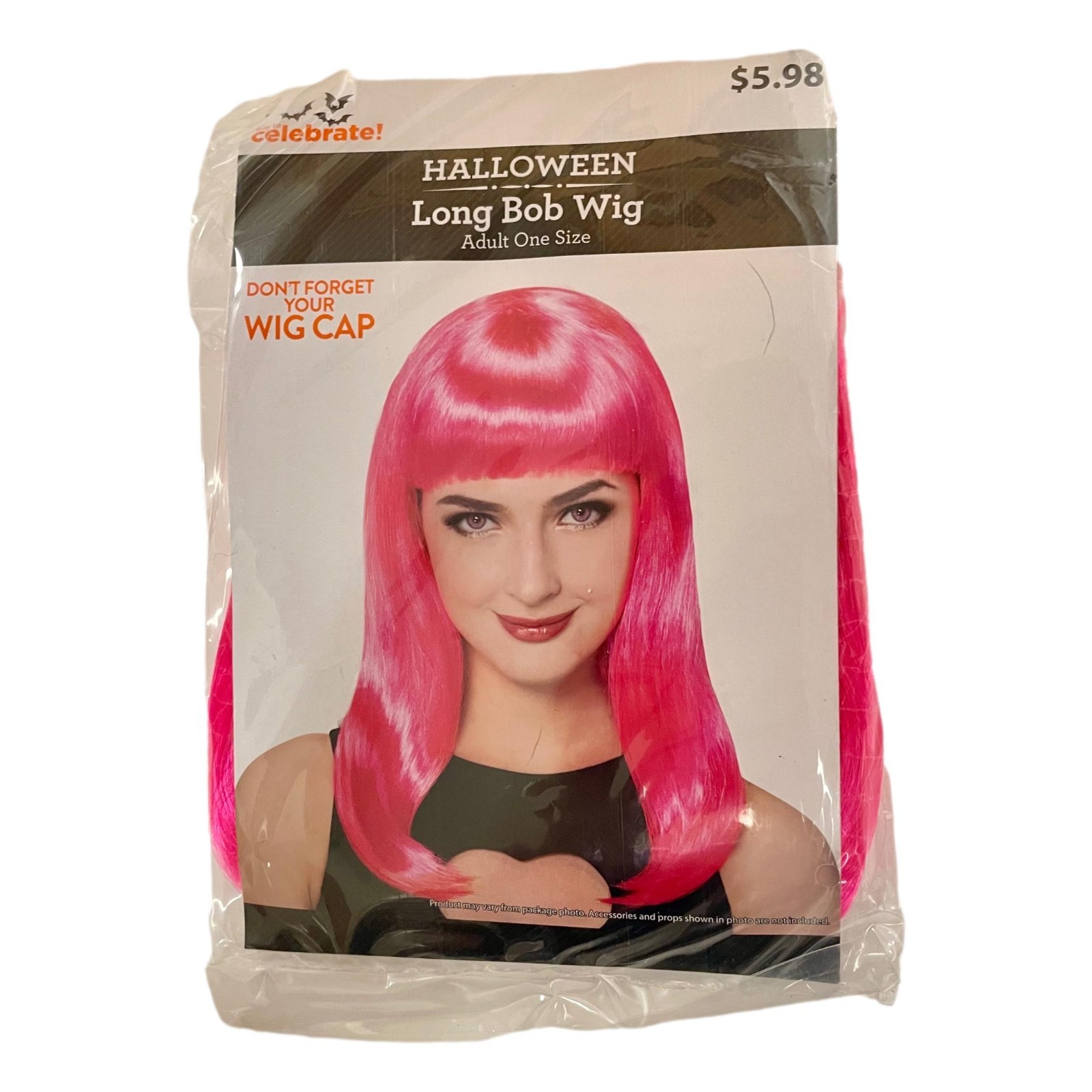 Pink Wig Long Bob with Bangs Halloween Costume Adult One Size Fits Most