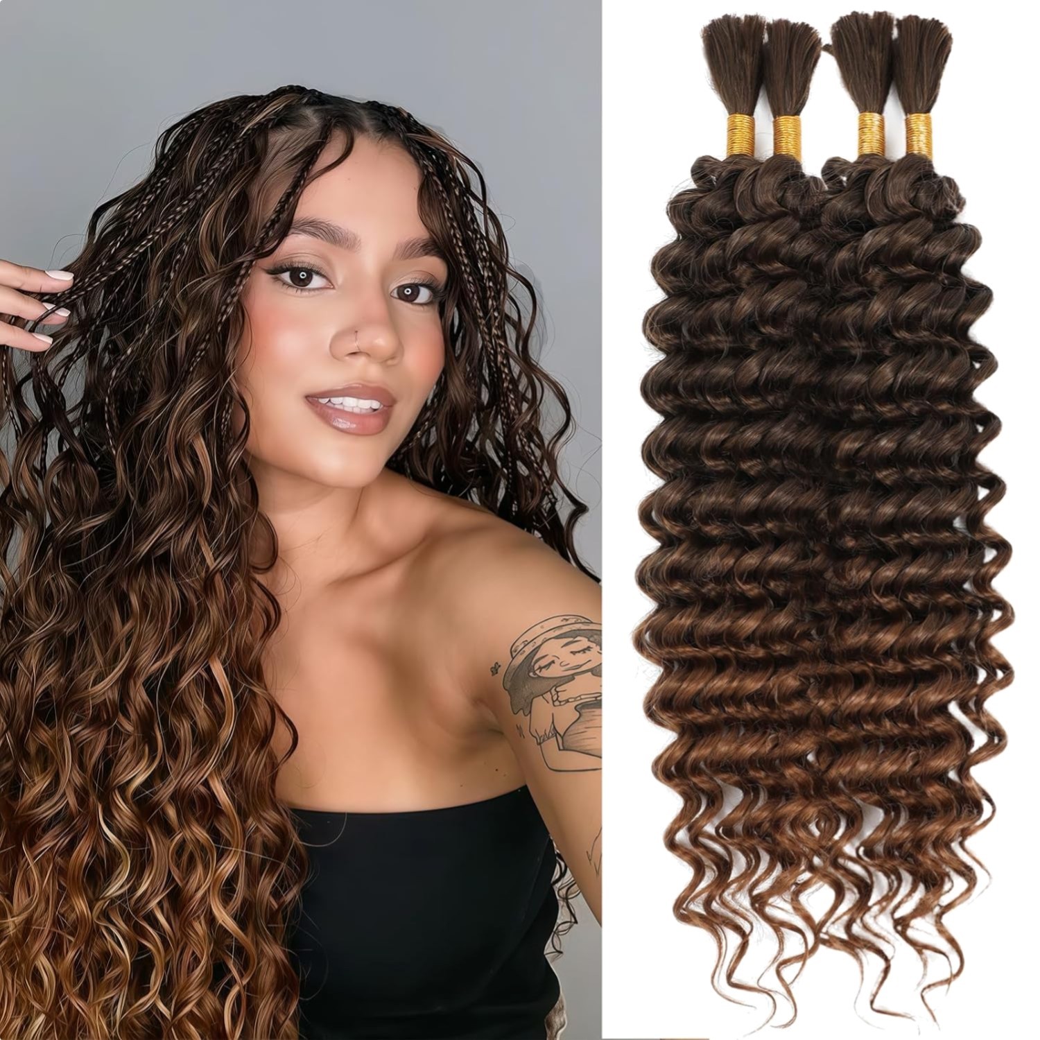Synthetic Boho Braiding Hair 20 Inch 240g Curly Wavy Bulk Extensions for Blac…