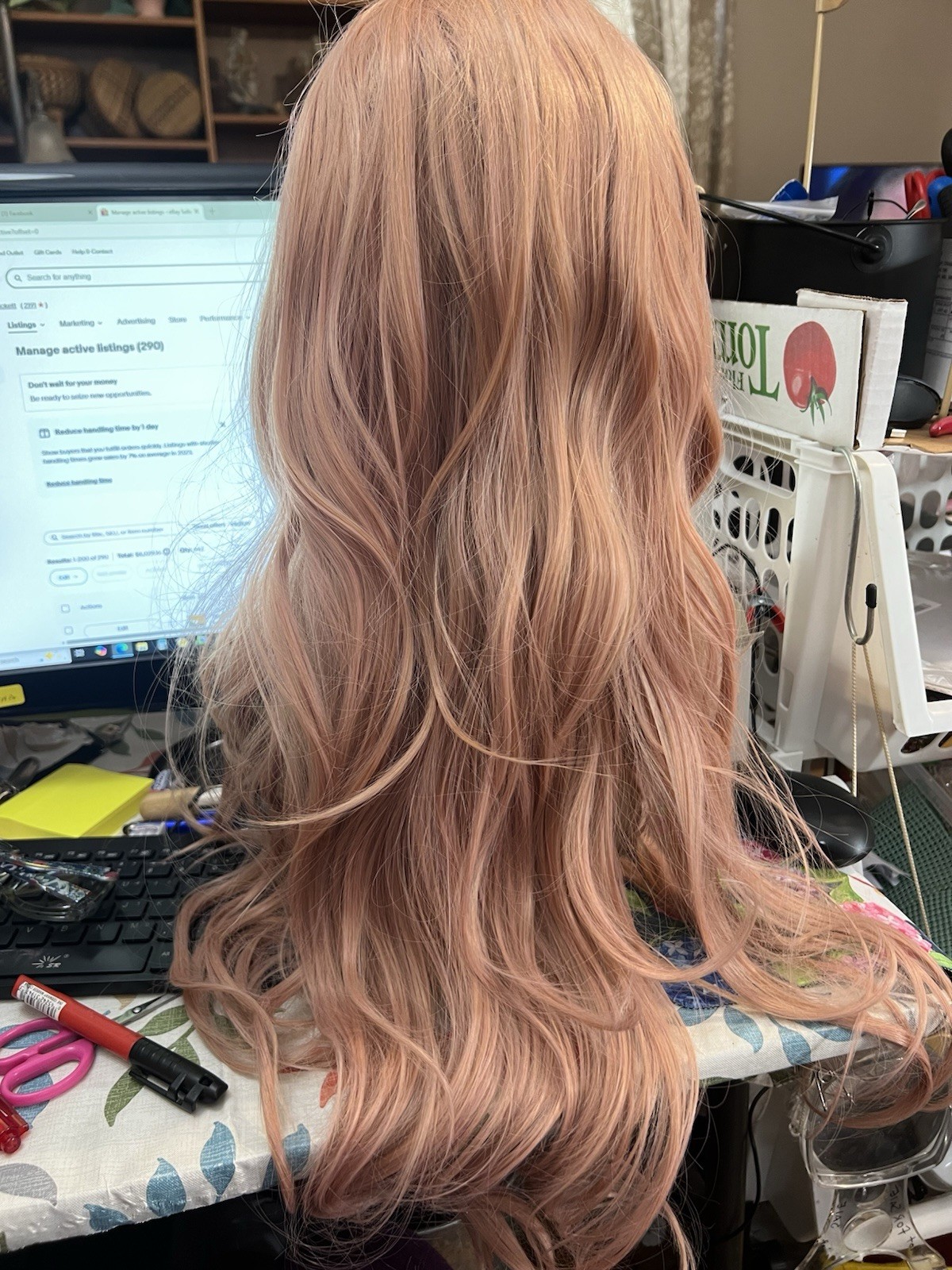 Fashion Wigs Long Waves Pink rose gold
