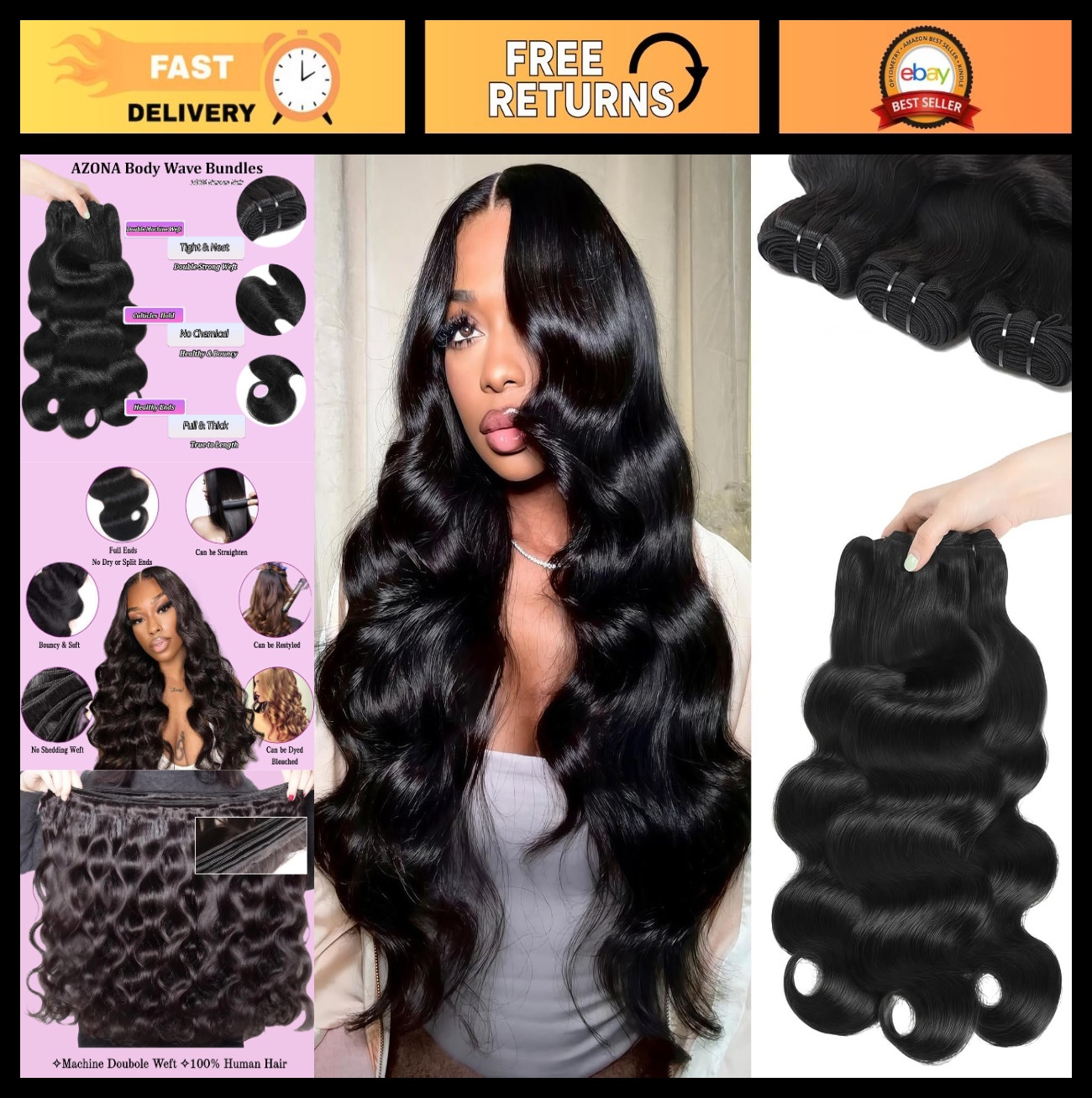 Body Wave Human Hair Bundles 18 20 22 Inch Unprocessed Brazilian Virgin Hair Ext
