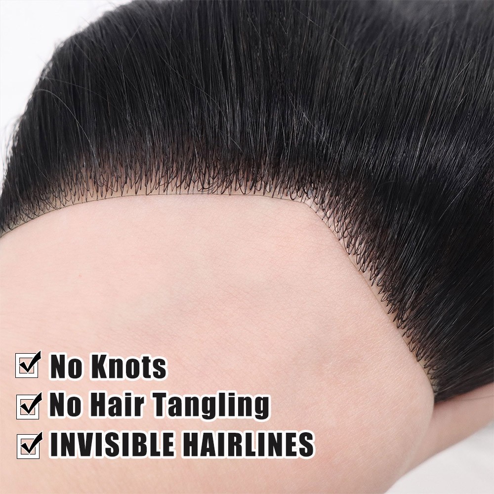 Mens Toupee Human Hair Forehead Hairline Skin PU Hairpiece Replacement System