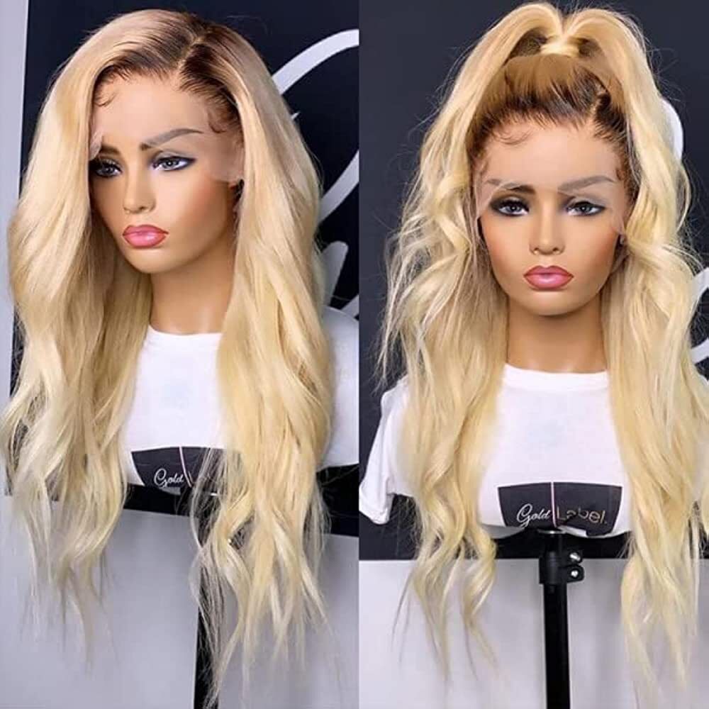 Pre Plucked Lace Frontal Wigs 150% Density Ombre 1B/613 Color Blonde Body Wave