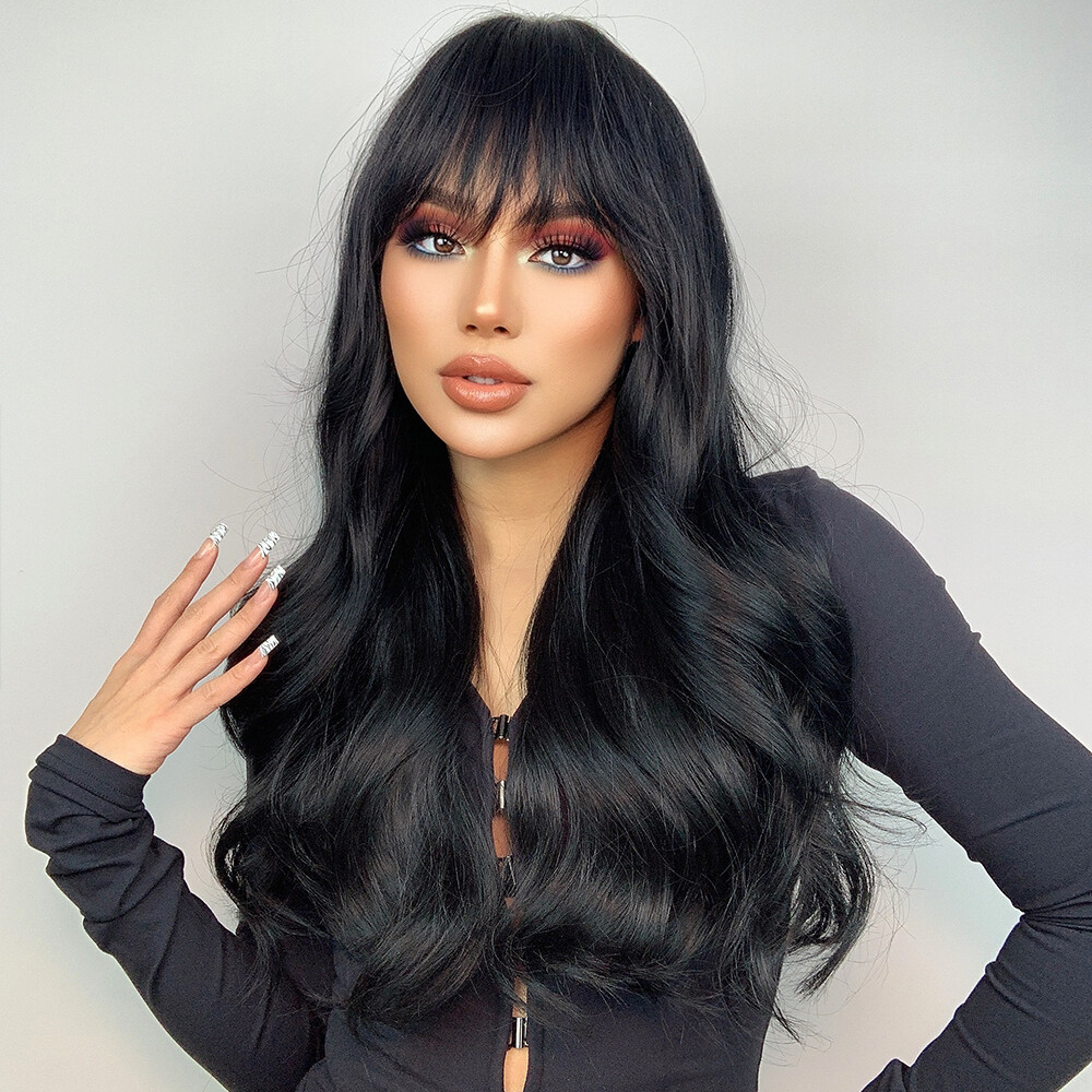 Long Wavy Dark Brown Black Synthetic Hair Wigs Natural Long Wavy Daliy Women US