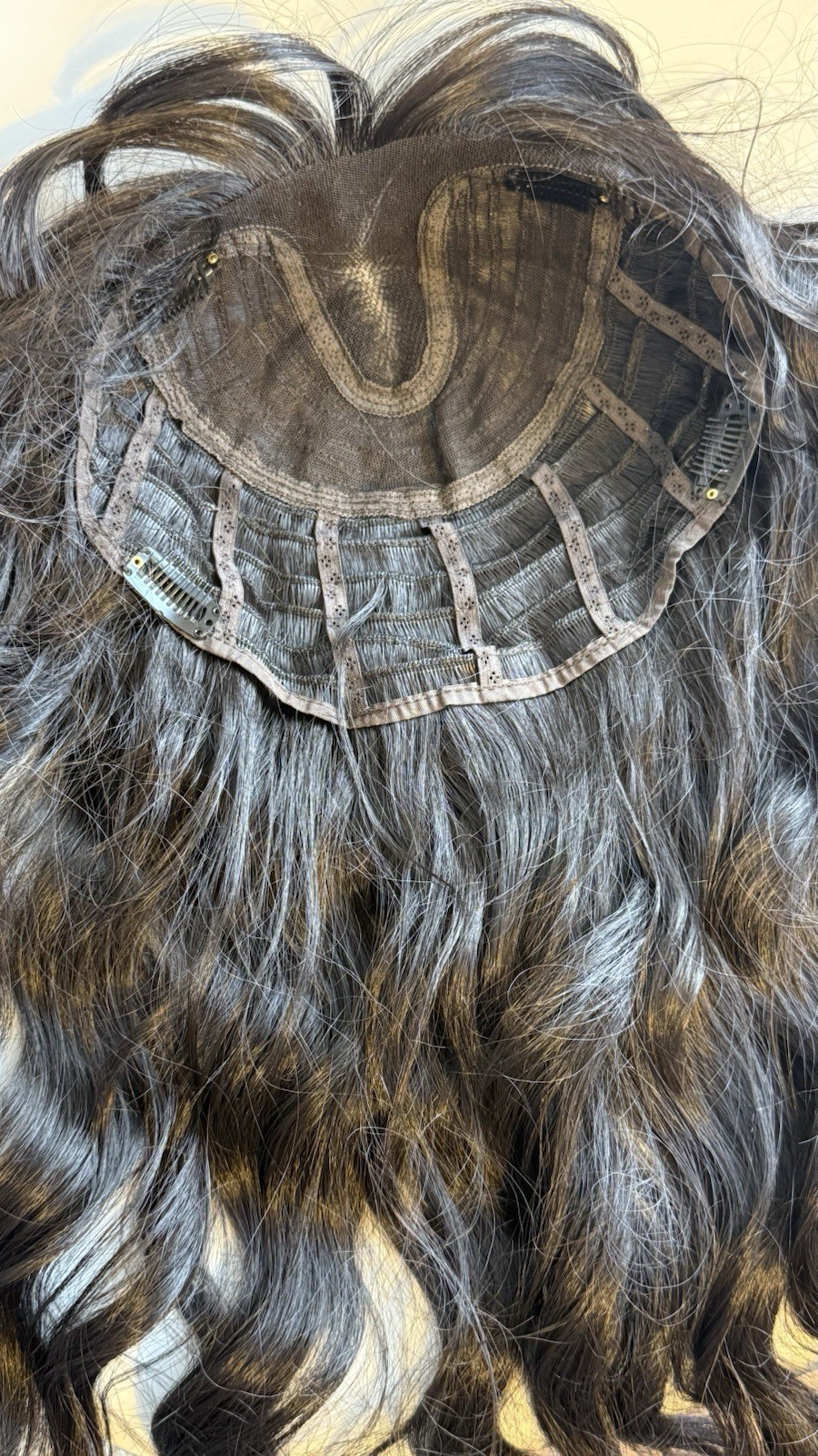 Dark Brown Wavy Clip-In Wig Synthetic Classic Cap 21-30in Free-Part Women