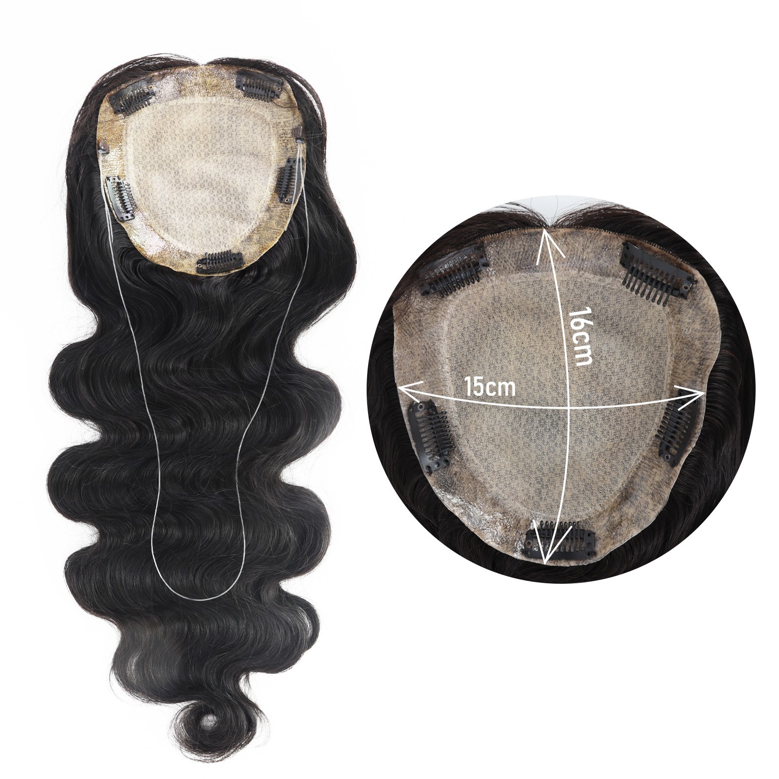 Silk Base Topper With Fishing Line Same Length 150% Density Double Drawn Toupee