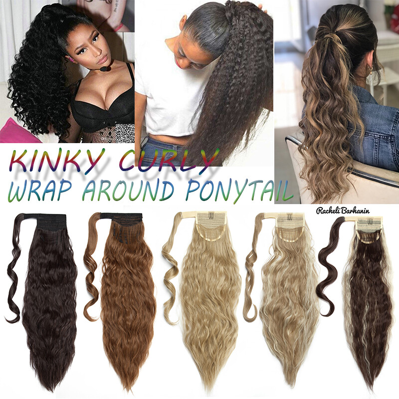 US Thick Clip In Hair Extensions Pony Tail Wrap On Ponytail Long Real As Human