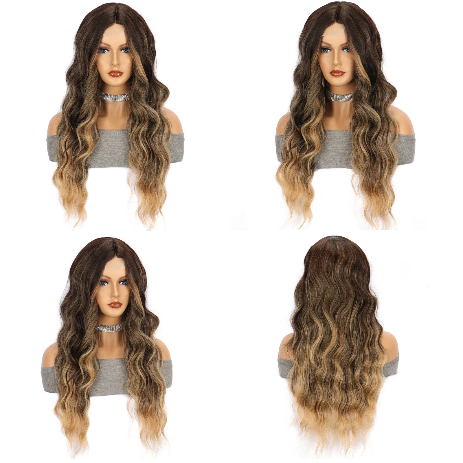 Long Wavy Ombre Brown to Golden Brown Lace Front Wigs 4X2 for Women Daily Party