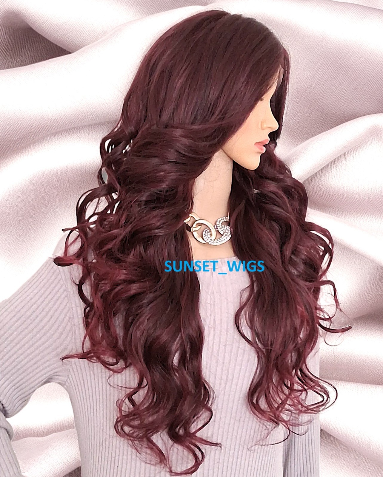 32″ LACE FRONT WIG LONG WAVY LAYERED BLACK BURGUNDY MIX #T1B.BURG HEAT OK NWT