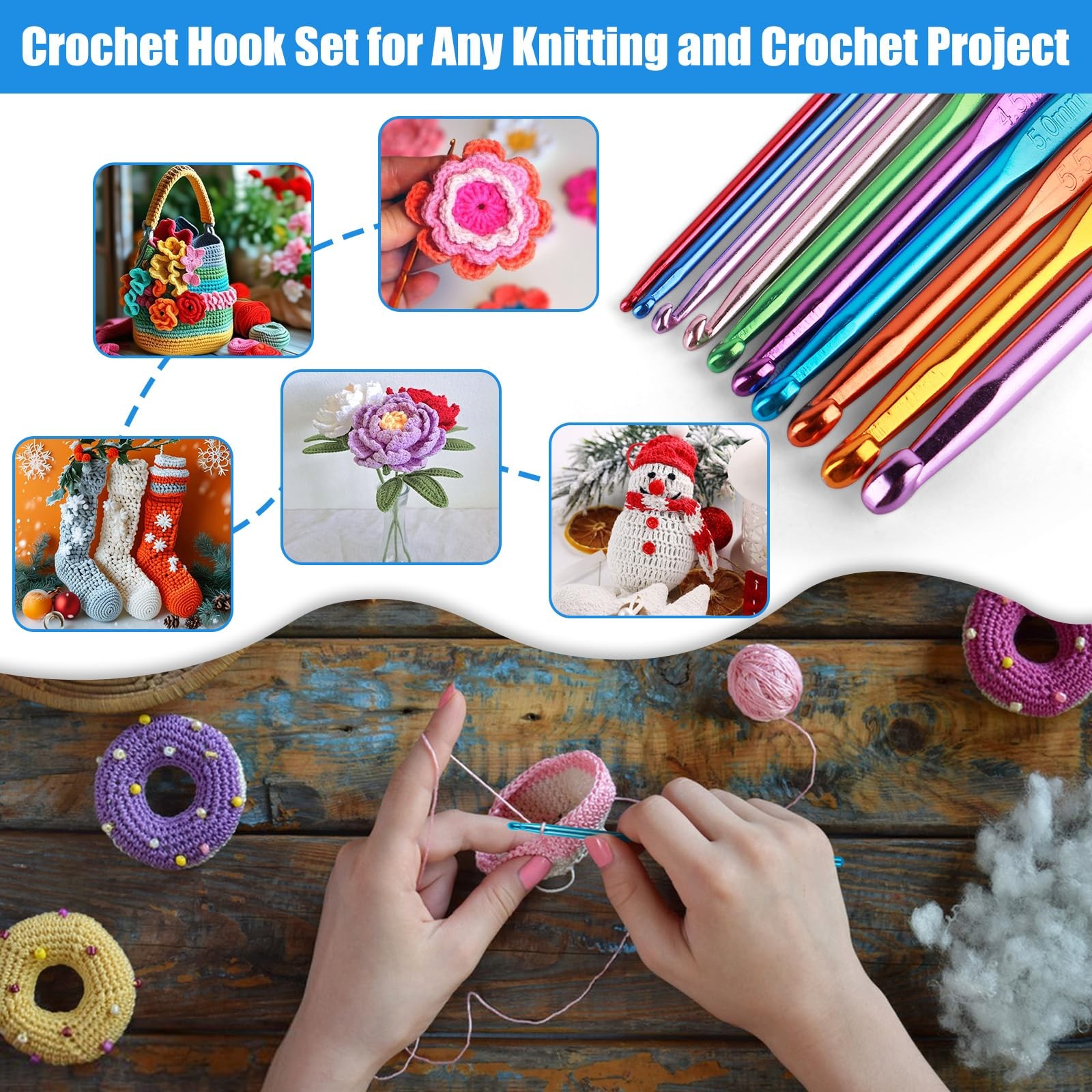MECHEER Crochet Hooks Set, 54 Pack Needles 0.6Mm To 6.5Mm, Rose Red
