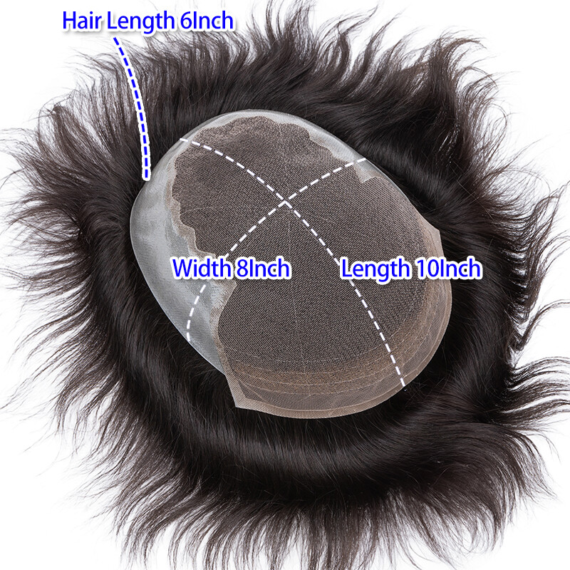 Mens Toupee Thin Skin PU/MONO Real Remy Human Hair Piece Toupee Replacement Wig