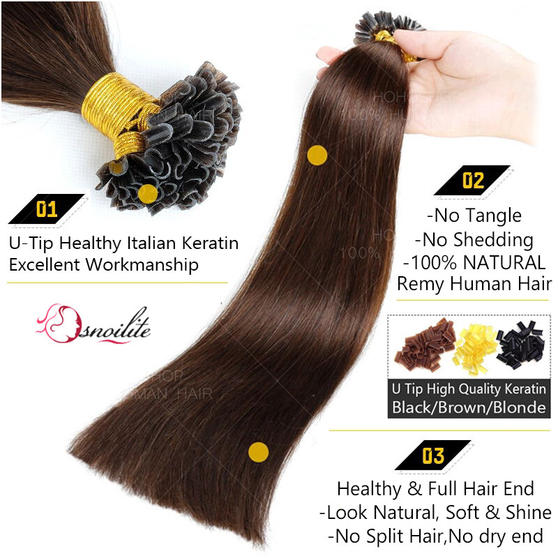 Nail U Tip Hair Extensions Real Remy Human Hair Thick 1g/s Glue Fusion Keratin