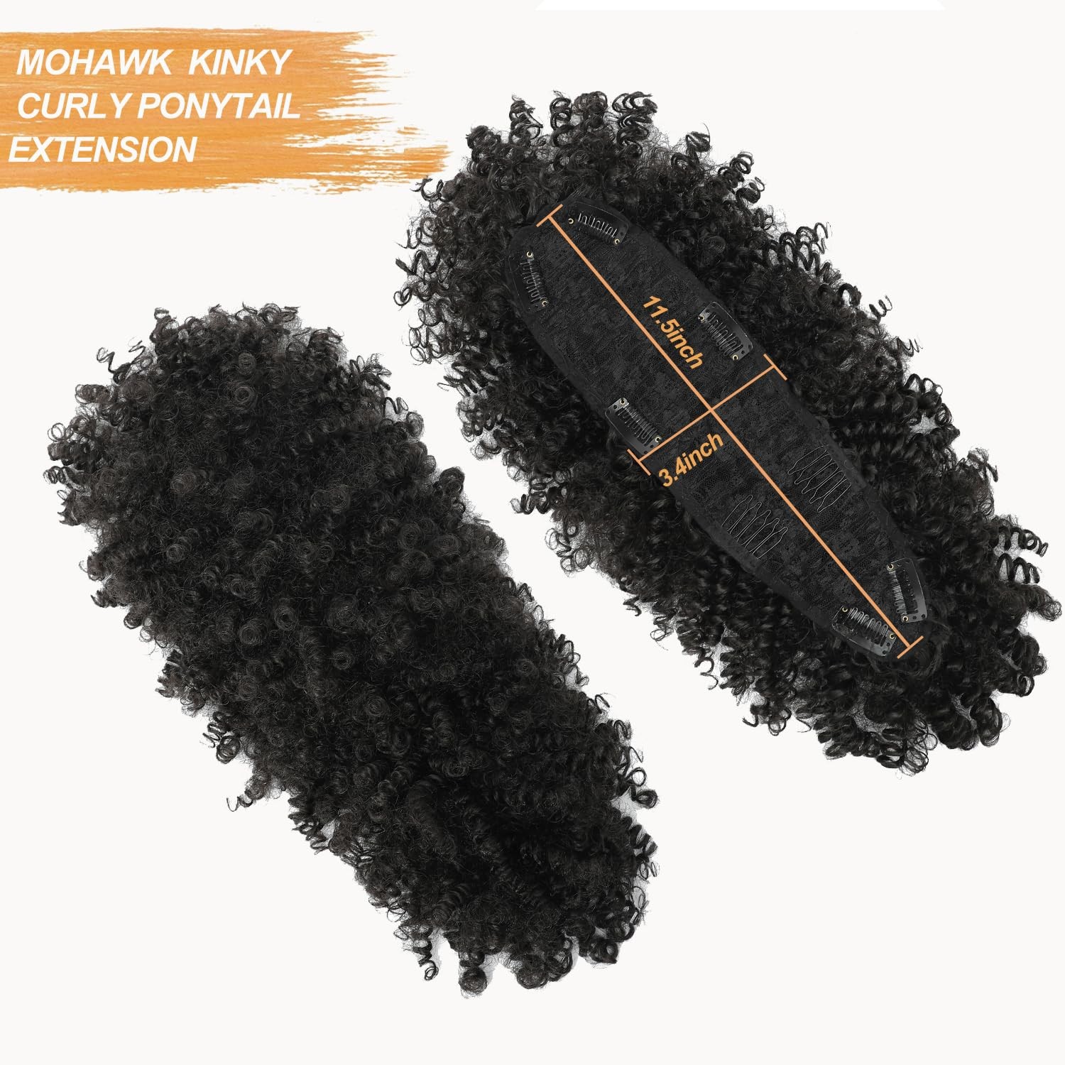 Mohawk Wig Kinky Curly Natural Black Ponytail with Bangs – Clip on Extension