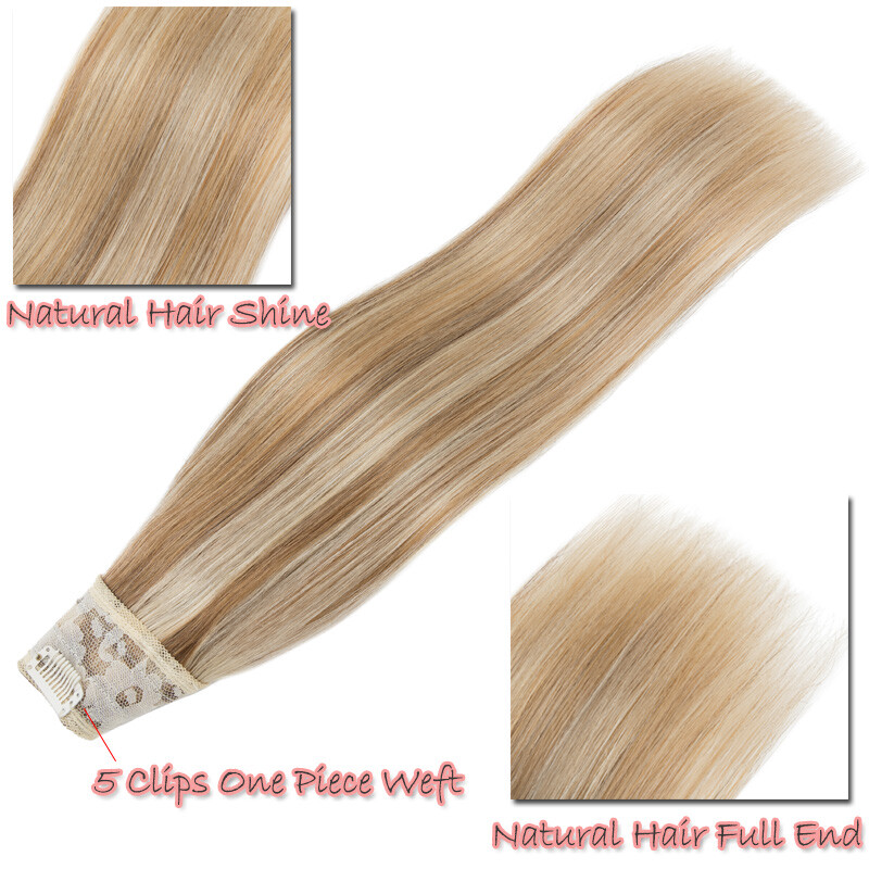 U Part One Piece THICK Clip In Human Hair Extensions V-Shape Full Head Weft 100G