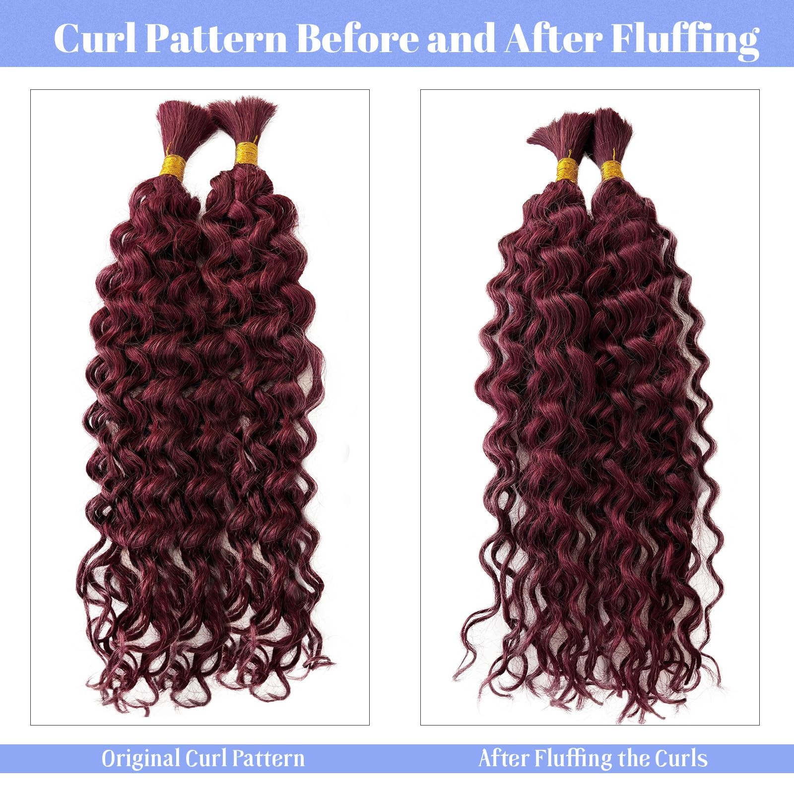 Licoville Burgundy Braiding Hair Deep Water Wave Bulk Boho Human Hair For