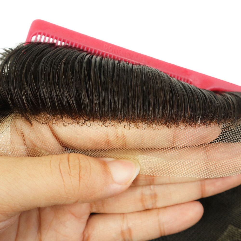 Toupee For Men Human HairAll Lace Replecement System Gent Thin Skin Hairpiece Q6