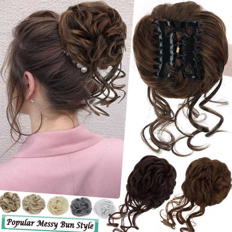US Natural Clip on in Messy Bun Hair Piece Extension Hair Claw Clip Wedding Updo