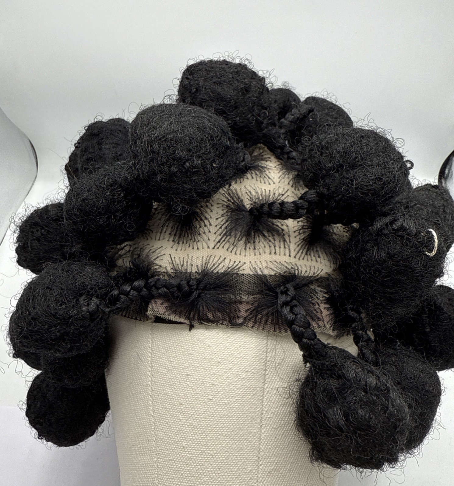 Box Braids To Pom Pom Black Wig With Hair Accessories Full Lace
