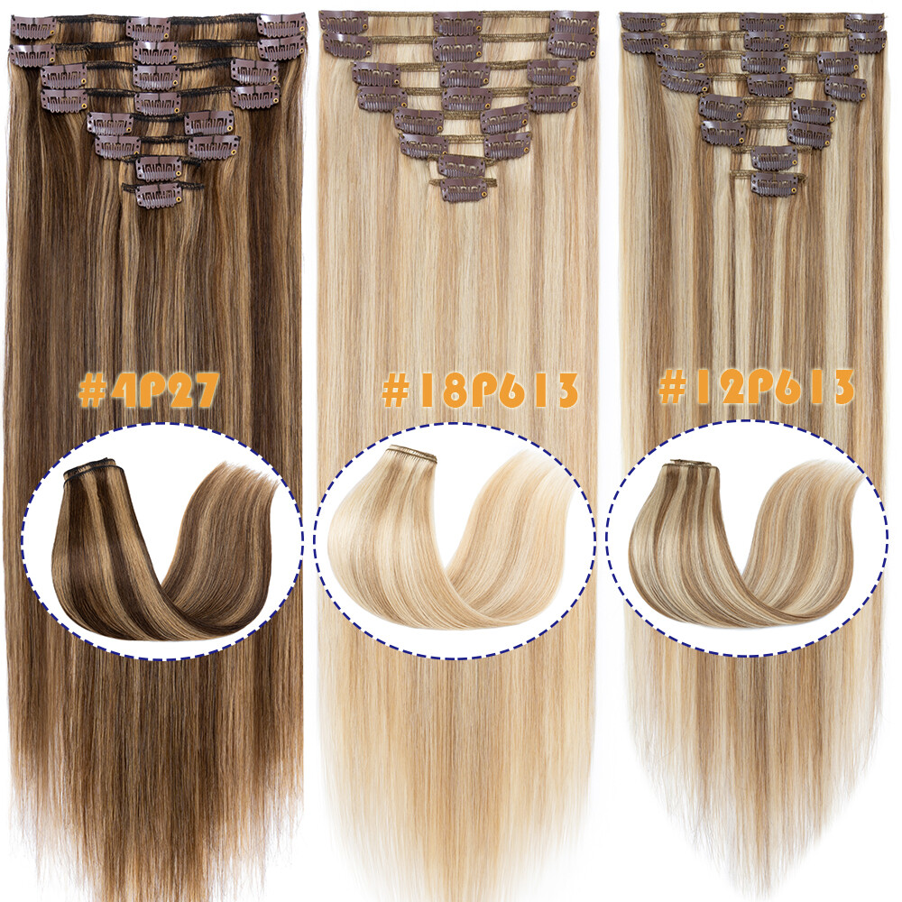 SALE 100% Real Remy Hair Clip In Human Hair Extensions 8PCS Full Head Ombre Long