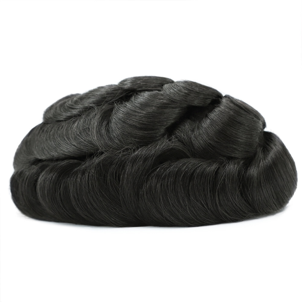 Mens Toupee Hair System Hairpiece 0.03 Thin Skin Human Hair Jet Black Mirage#1