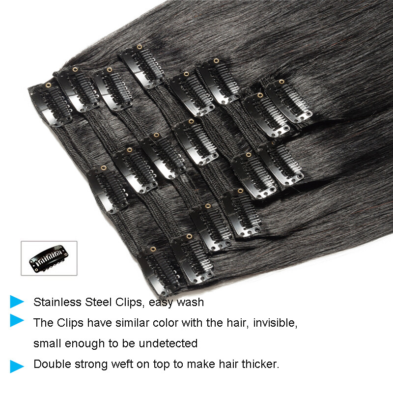Long Straight Weave Clip In Remy Human Hair Extensions Full Head Thick 180g L85