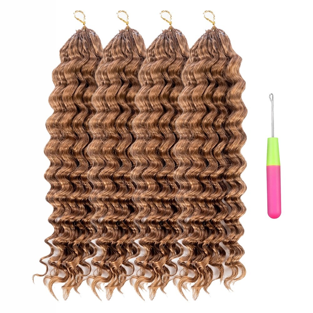 100% Human Hair Crochet Extensions – #30 Rich Chestnut Brown Deep Wave Boho Brai
